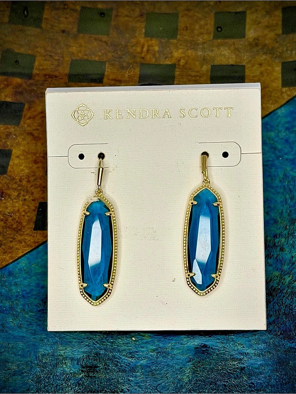 Kendra Scott Blue Faceted Gold Drop Earrings